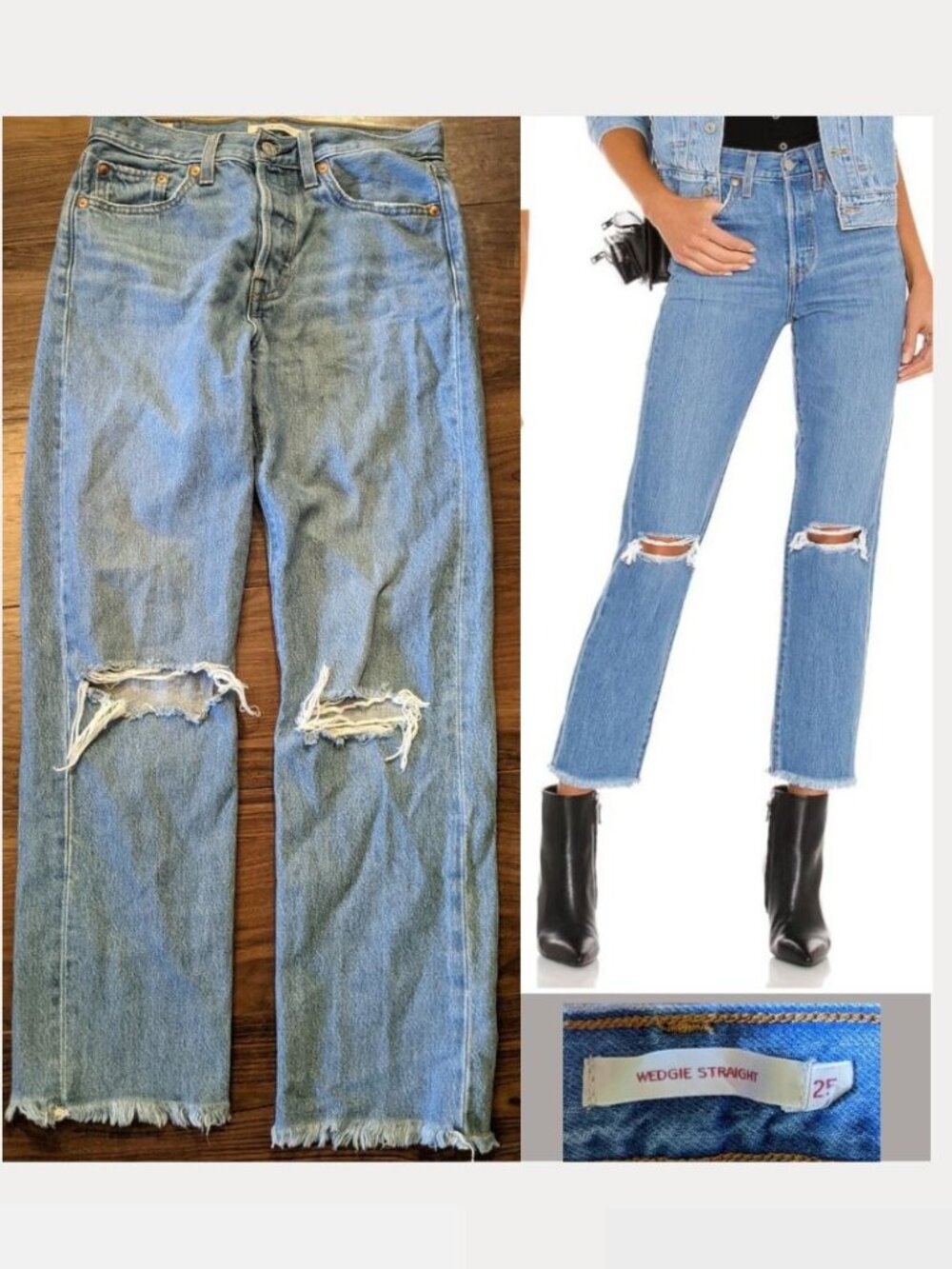 Levi's - Wedgie Straight Jeans Distressed Frayed Hem 34964-0070 | Size 25 x 28